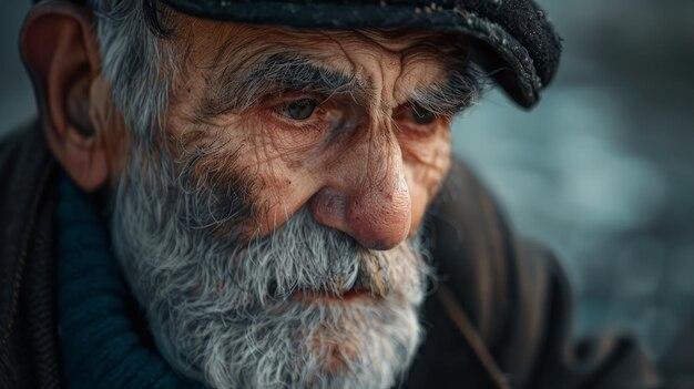 El anciano de barba gris con sombrero negro