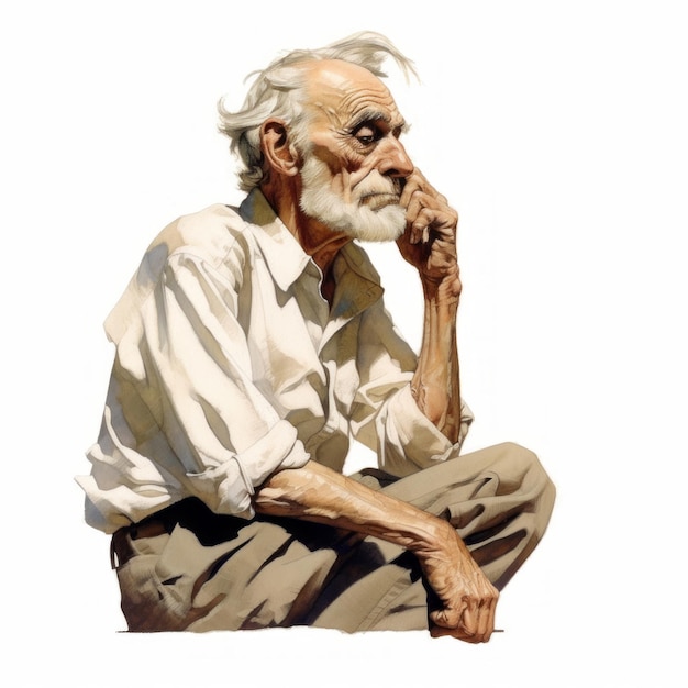 El anciano blanco en el pensamiento y las dudas ilustración fotorrealista