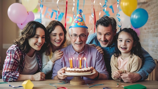 Un anciano celebrando su cumpleaños.