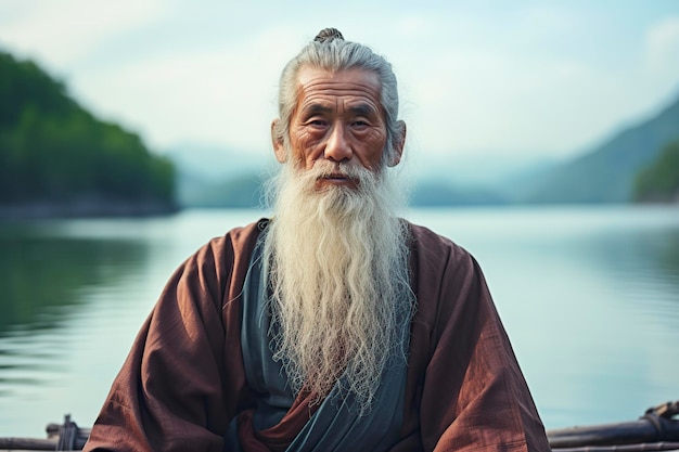 Un anciano chino con una larga barba.