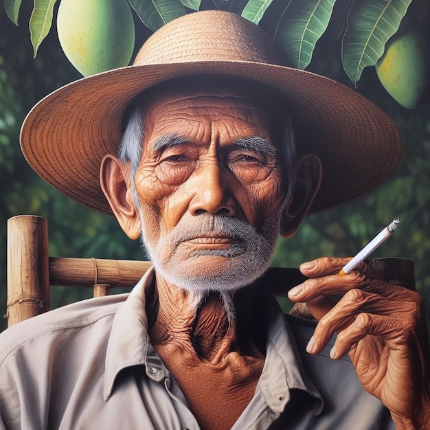 un anciano con un cigarrillo en la mano y un cigarro en la mano