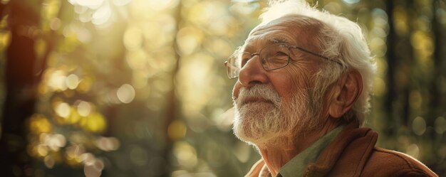 Un anciano disfruta un momento en el bosque.