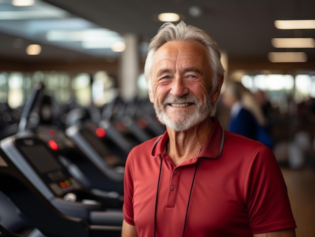 Anciano entrenando en gimnasio Estilo de vida saludable para personas mayores con concepto de deporte y fitness Ilustración generativa de Ai