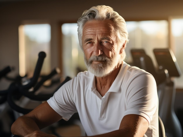 Anciano entrenando en el gimnasio Vida sana con concepto de deporte y fitness Ilustración generativa de Ai