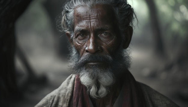 Un anciano indio con barba y bigote de pueblo retrato cinematográfico