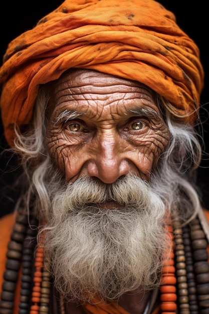 un anciano con una larga barba que lleva un turbante