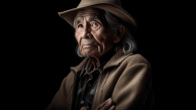 Un anciano latino con barba gris completa mira directamente a la cámara