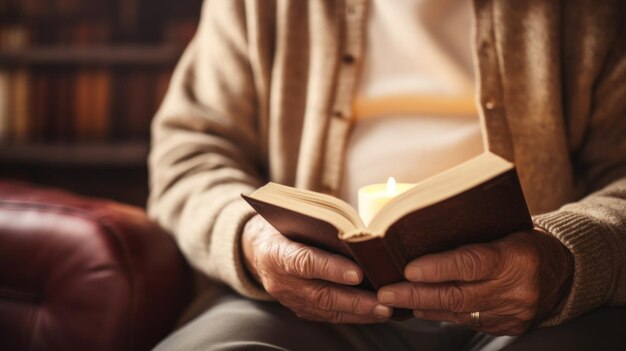 Foto un anciano con un libro en las manos.