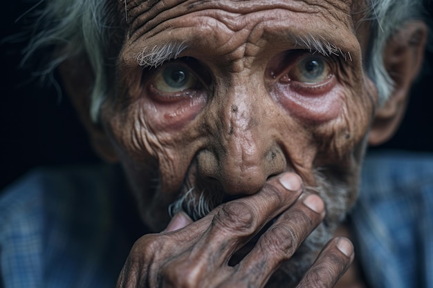 un anciano se lleva la mano a la cara