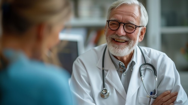 El anciano médico y el paciente en conversación