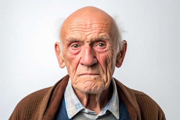 un anciano con una mirada seria en su rostro