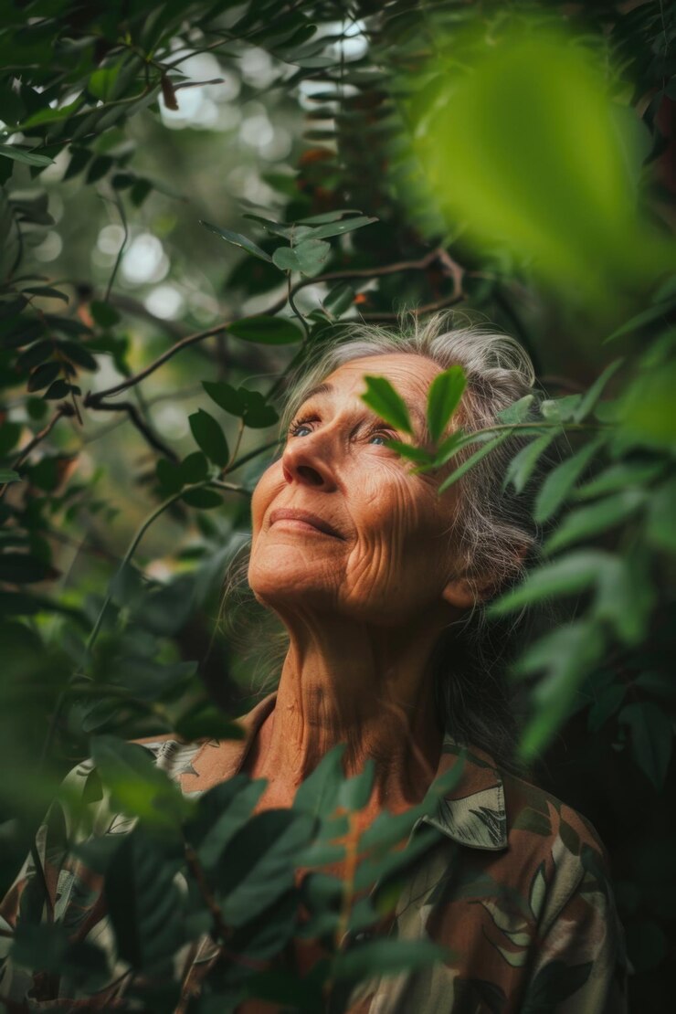 Un anciano mirando hacia arriba en contemplación posiblemente buscando respuestas o apreciando la naturaleza