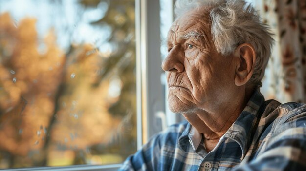 Foto un anciano mirando por la ventana