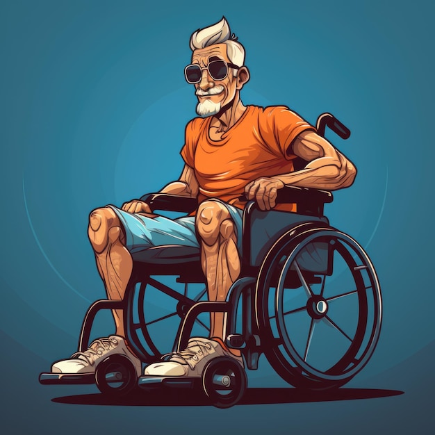 Un anciano musculoso en silla de ruedas