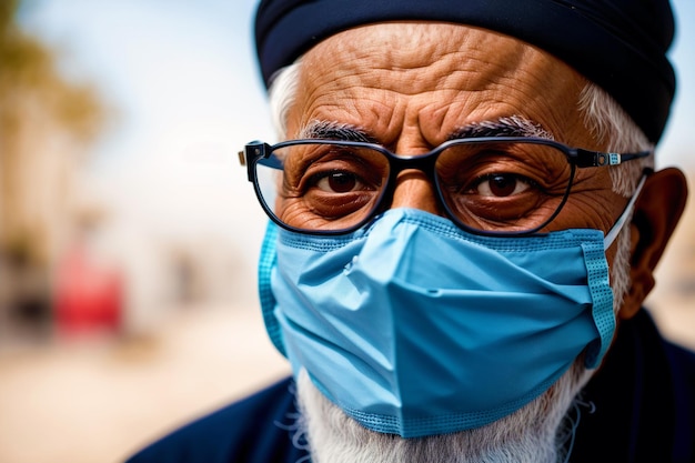 Un anciano musulmán con máscara protectora COVID 19 MaskWearing with Confidence Generative AI
