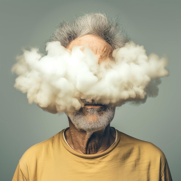 anciano con una nube que cubre su rostro generada por fondo de ai