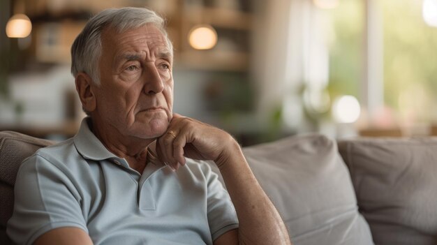 Foto un anciano pensativo perdido en sus pensamientos en casa