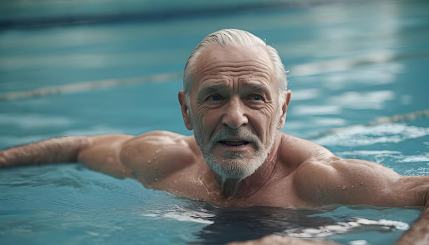 Un anciano en la piscina.