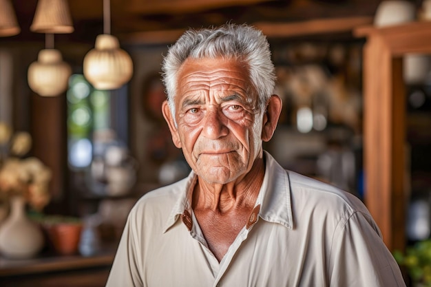 Un anciano sano y apuesto de etnia latina o hispana de unos ochenta años sonriendo