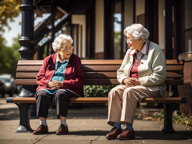 Anciano sentado en un banco abuela abuelos ancianos en un escenario dramático por IA generativa