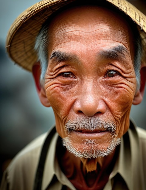 Un anciano con sombrero y sombrero de paja.