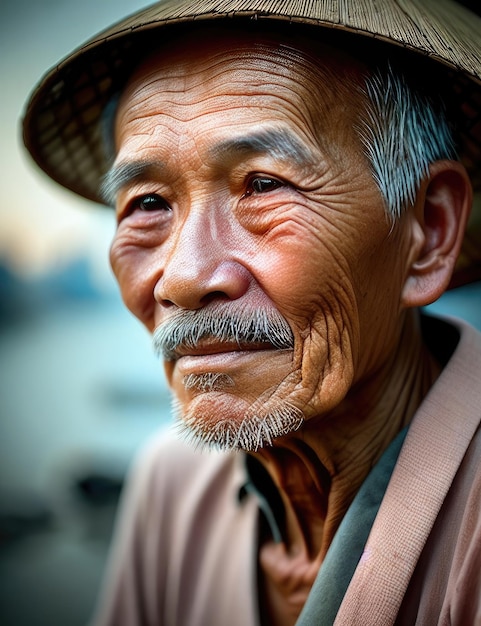Un anciano con sombrero y sombrero de paja.
