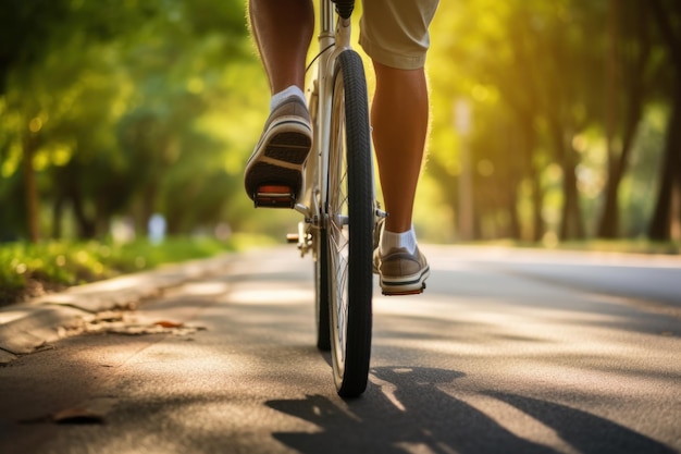 Foto un anciano en su bicicleta al atardecer