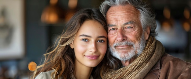 Foto un anciano y su bonita hija.