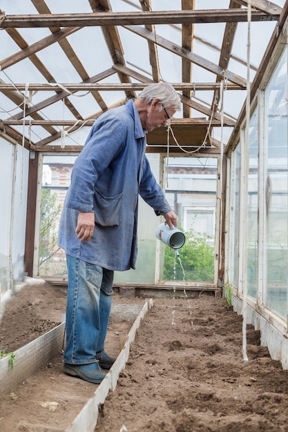 Anciano trabajando en el jardín