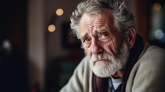 Foto un anciano triste y solitario en su apartamento generado por la ia