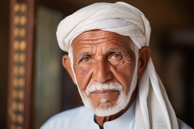 Un anciano con un turbante blanco en la cabeza