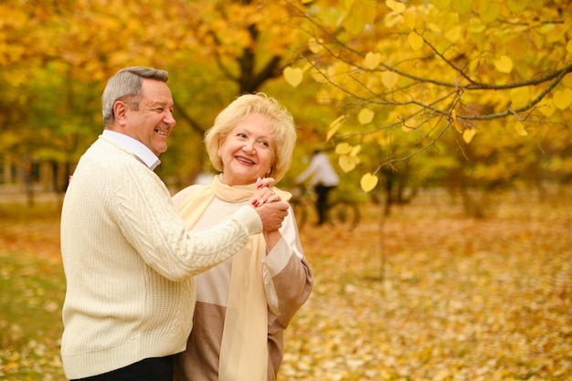 Ancianos activos en un paseo por el bosque