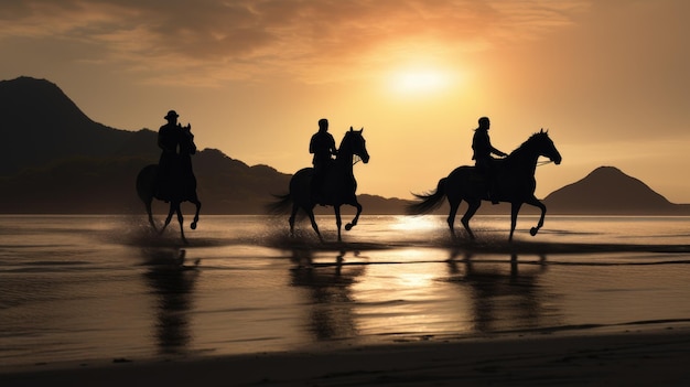 Ancianos a caballo por la orilla