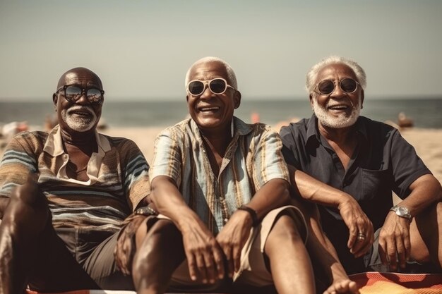 Los ancianos disfrutan de la compañía en la soleada playa de verano