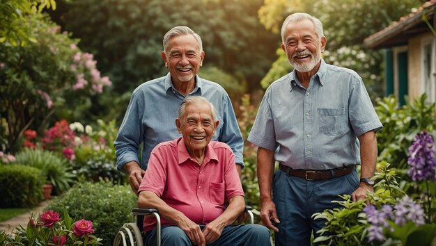 ancianos felices en el hogar de ancianos al aire libre en el parque