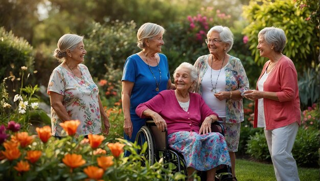 Foto ancianos felices en el hogar de ancianos al aire libre en el parque