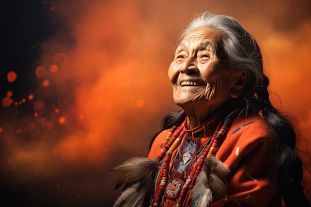 Ancianos nativos americanos transmitiendo historias aisladas en un fondo degradado