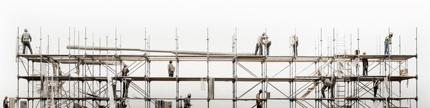 andaimes longos e estreitos isolados sobre um fundo branco para o protetor de tela para a reconstrução do fundo de construção do local