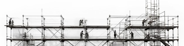 Foto andamios largos y estrechos aislados sobre un fondo blanco para el salvapantallas para la reconstrucción del fondo de construcción del sitio