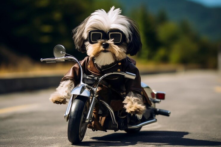 Foto andando com estilo havanese dog em uma aventura de motocicleta generative por ai