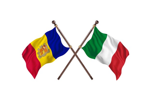 Andorra frente a Italia dos países banderas fondo