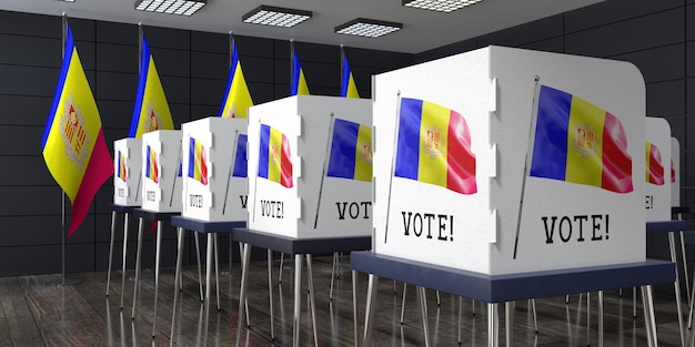Andorra-Wahllokal mit vielen Wahlkabinen Wahlkonzept 3D-Illustration