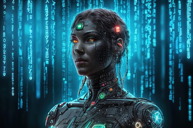 Android en el espacio matriz Inteligencia artificial en forma femenina IA generativa