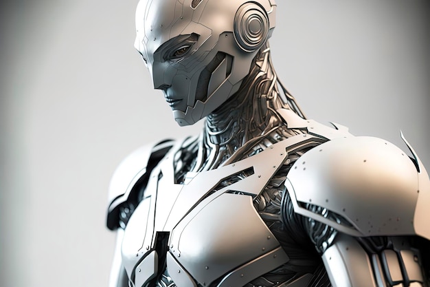Android humanoide futurista en fondo blanco