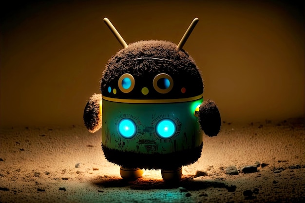 Android robot aspira android con ojos iluminados en la oscuridad generativa ai