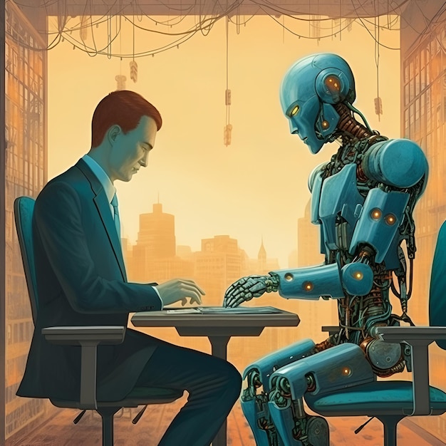 Android-Roboter und menschliche KI