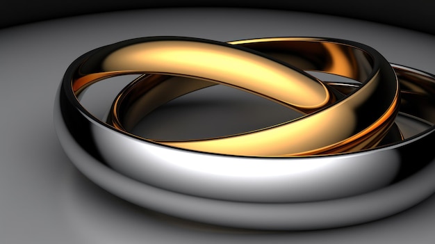 Anéis de casamento em um fundo preto renderização 3D IA generativa