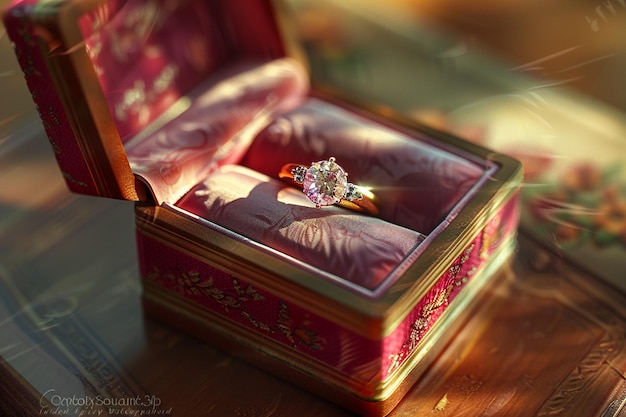 anéis de casamento numa caixa de presentes