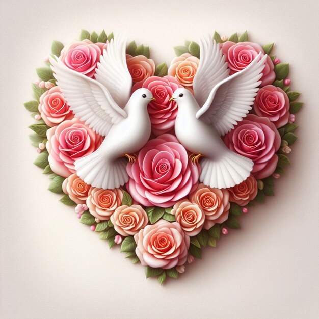 Anéis de rosas de pombos e elementos de casamento de coração Para modelos de redes sociais para design de banners