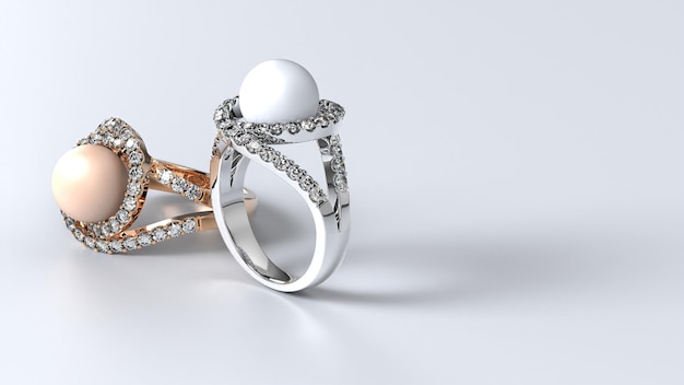 Anel de casamento ouro prata diamante noivado pérola moda casamento pedra 3d render